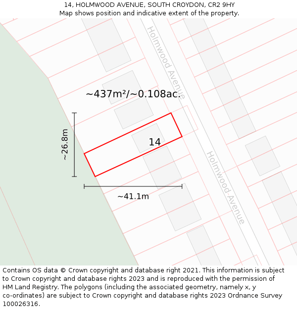 14, HOLMWOOD AVENUE, SOUTH CROYDON, CR2 9HY: Plot and title map