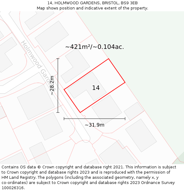 14, HOLMWOOD GARDENS, BRISTOL, BS9 3EB: Plot and title map