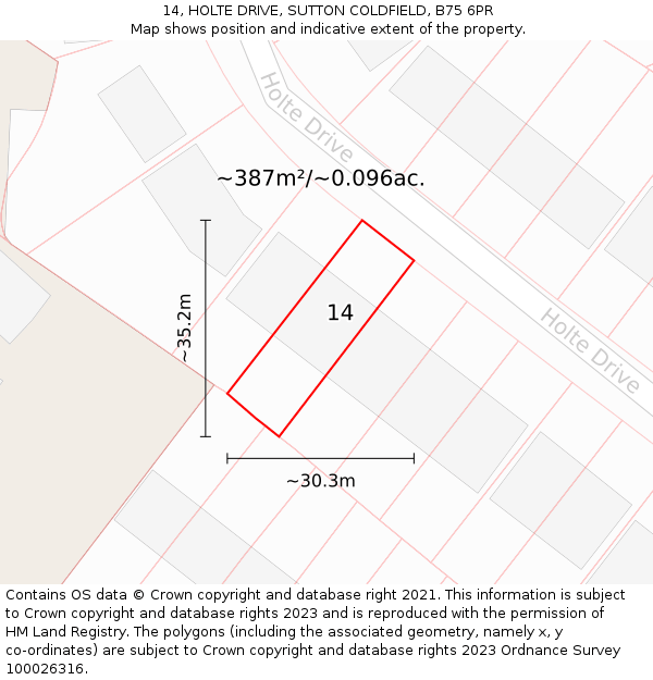 14, HOLTE DRIVE, SUTTON COLDFIELD, B75 6PR: Plot and title map