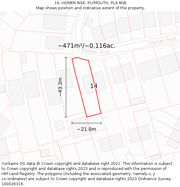 14, HOMER RISE, PLYMOUTH, PL9 8NE: Plot and title map