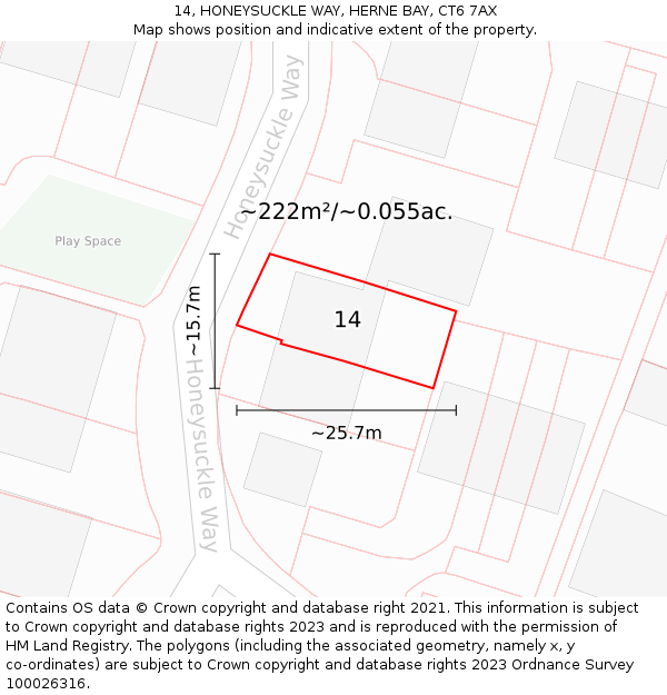 14, HONEYSUCKLE WAY, HERNE BAY, CT6 7AX: Plot and title map