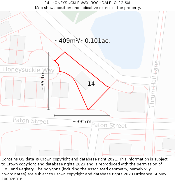14, HONEYSUCKLE WAY, ROCHDALE, OL12 6XL: Plot and title map