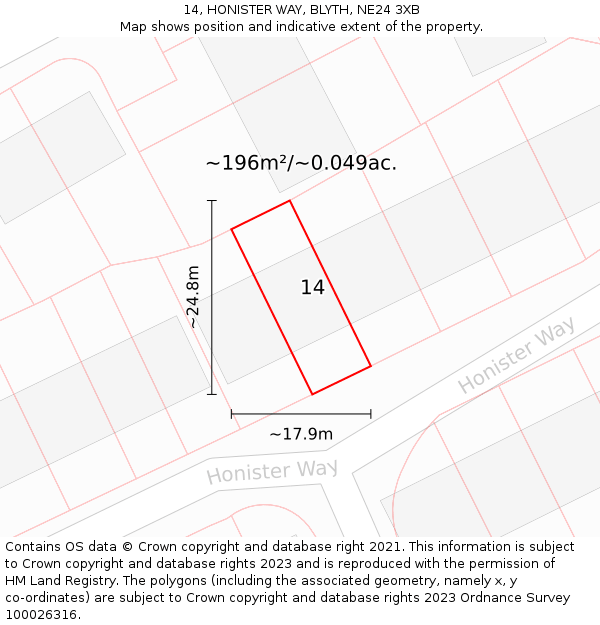 14, HONISTER WAY, BLYTH, NE24 3XB: Plot and title map