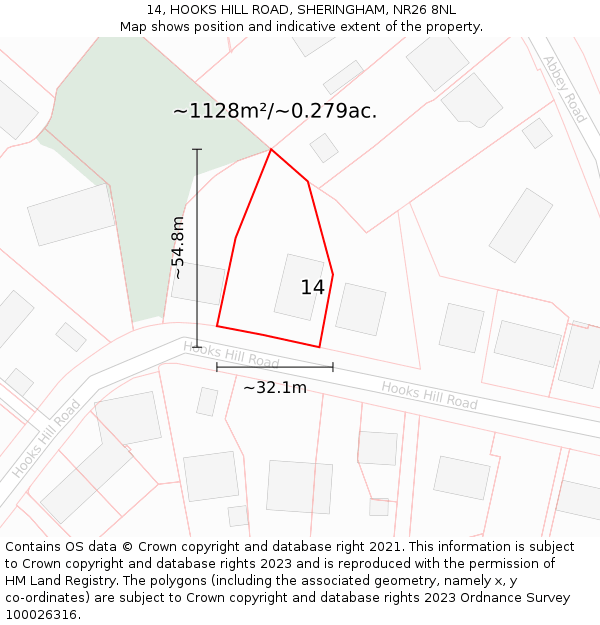 14, HOOKS HILL ROAD, SHERINGHAM, NR26 8NL: Plot and title map