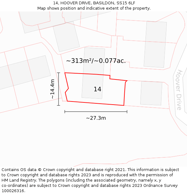 14, HOOVER DRIVE, BASILDON, SS15 6LF: Plot and title map