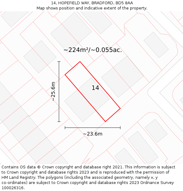 14, HOPEFIELD WAY, BRADFORD, BD5 8AA: Plot and title map