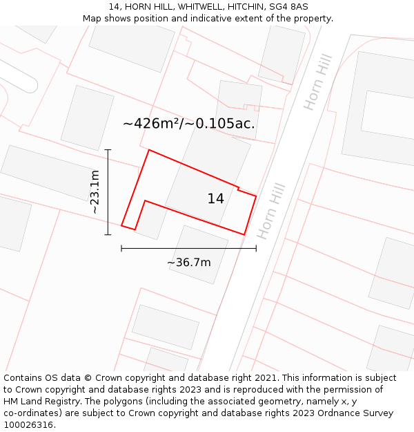 14, HORN HILL, WHITWELL, HITCHIN, SG4 8AS: Plot and title map