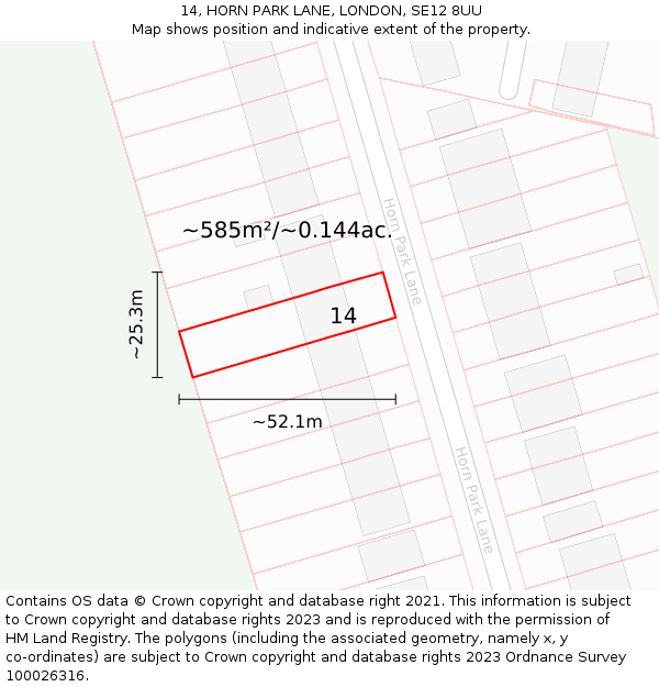14, HORN PARK LANE, LONDON, SE12 8UU: Plot and title map