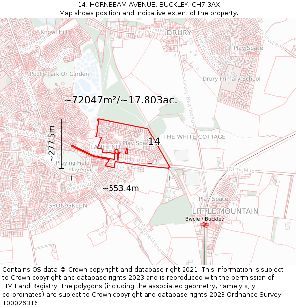 14, HORNBEAM AVENUE, BUCKLEY, CH7 3AX: Plot and title map