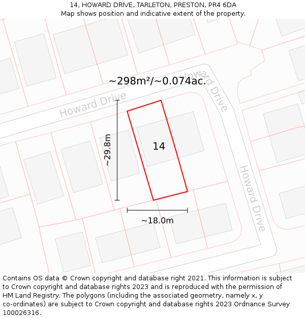 14, HOWARD DRIVE, TARLETON, PRESTON, PR4 6DA: Plot and title map