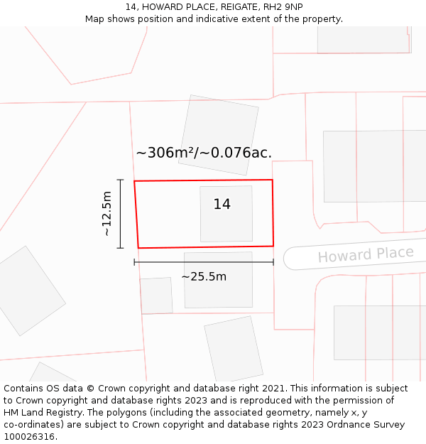 14, HOWARD PLACE, REIGATE, RH2 9NP: Plot and title map