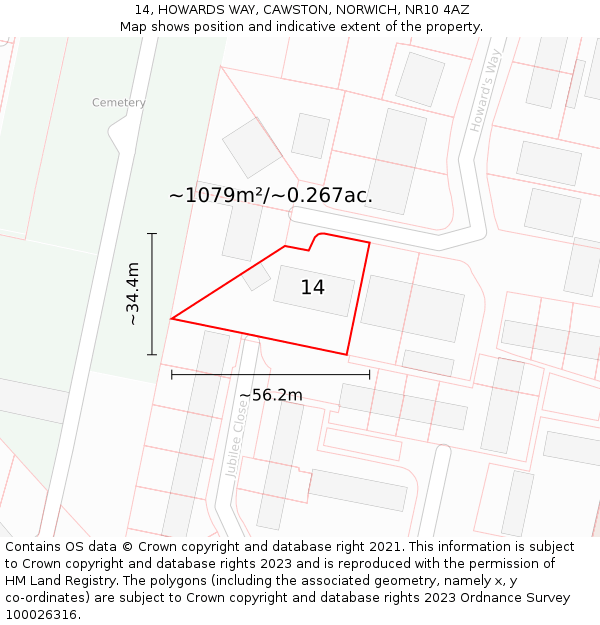 14, HOWARDS WAY, CAWSTON, NORWICH, NR10 4AZ: Plot and title map