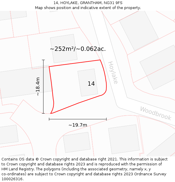 14, HOYLAKE, GRANTHAM, NG31 9FS: Plot and title map