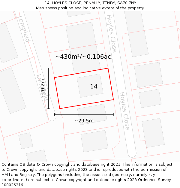 14, HOYLES CLOSE, PENALLY, TENBY, SA70 7NY: Plot and title map