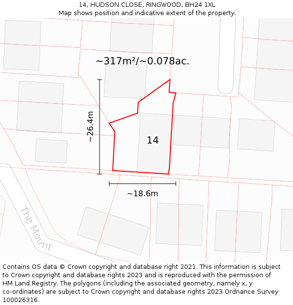 14, HUDSON CLOSE, RINGWOOD, BH24 1XL: Plot and title map