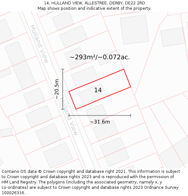 14, HULLAND VIEW, ALLESTREE, DERBY, DE22 2RD: Plot and title map