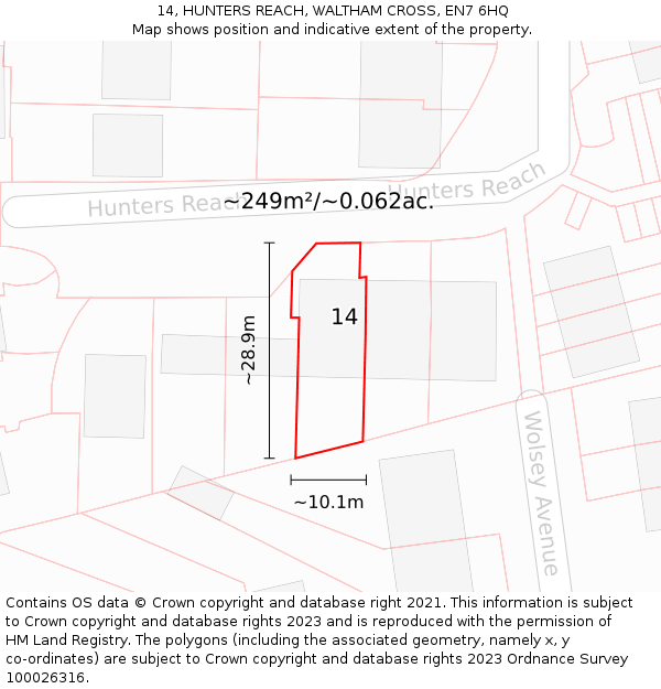 14, HUNTERS REACH, WALTHAM CROSS, EN7 6HQ: Plot and title map