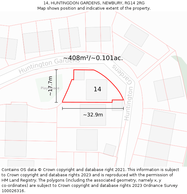 14, HUNTINGDON GARDENS, NEWBURY, RG14 2RG: Plot and title map
