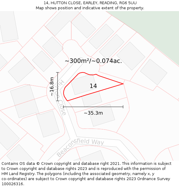 14, HUTTON CLOSE, EARLEY, READING, RG6 5UU: Plot and title map