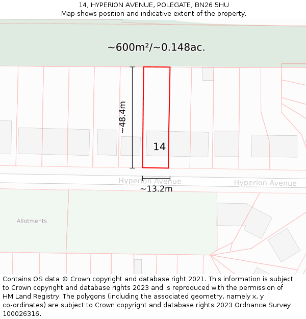 14, HYPERION AVENUE, POLEGATE, BN26 5HU: Plot and title map