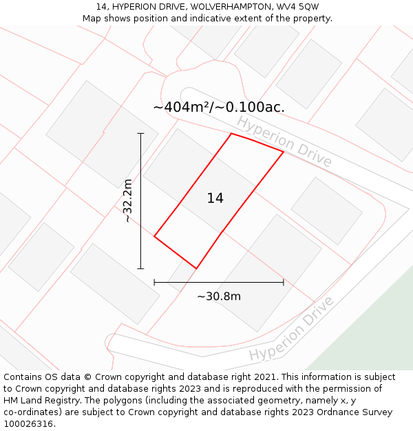 14, HYPERION DRIVE, WOLVERHAMPTON, WV4 5QW: Plot and title map