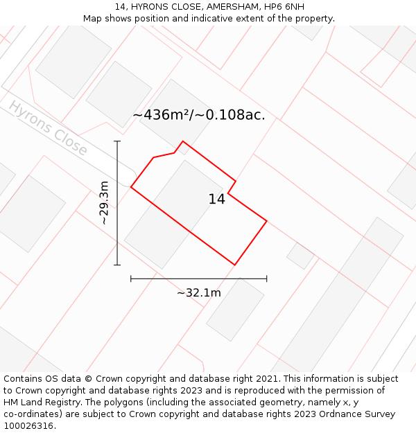 14, HYRONS CLOSE, AMERSHAM, HP6 6NH: Plot and title map
