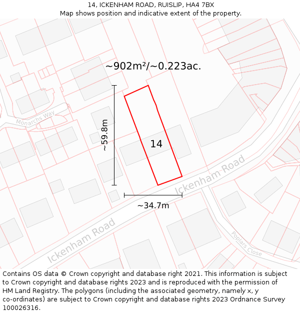 14, ICKENHAM ROAD, RUISLIP, HA4 7BX: Plot and title map