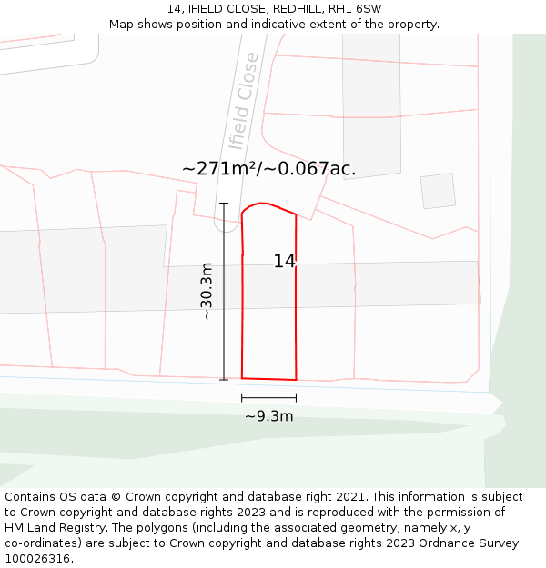 14, IFIELD CLOSE, REDHILL, RH1 6SW: Plot and title map