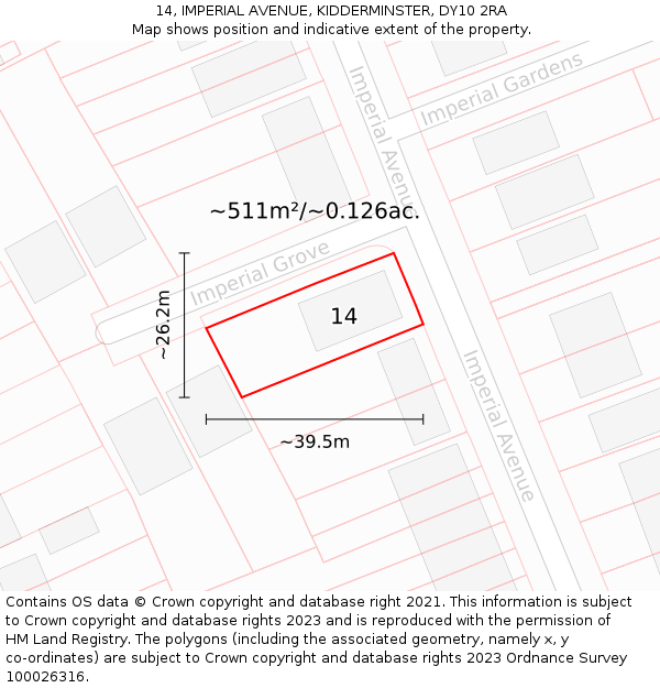 14, IMPERIAL AVENUE, KIDDERMINSTER, DY10 2RA: Plot and title map