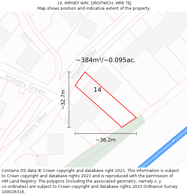 14, IMPNEY WAY, DROITWICH, WR9 7EJ: Plot and title map