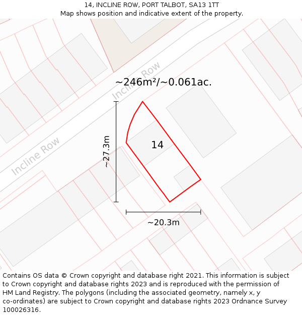 14, INCLINE ROW, PORT TALBOT, SA13 1TT: Plot and title map