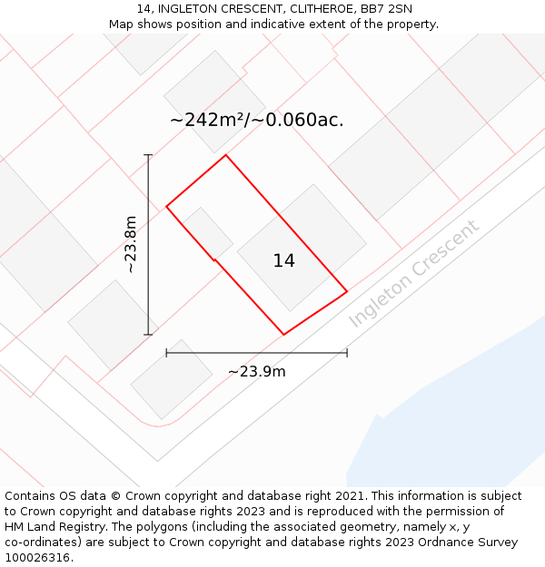 14, INGLETON CRESCENT, CLITHEROE, BB7 2SN: Plot and title map