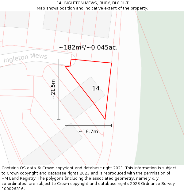 14, INGLETON MEWS, BURY, BL8 1UT: Plot and title map