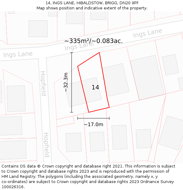 14, INGS LANE, HIBALDSTOW, BRIGG, DN20 9PF: Plot and title map