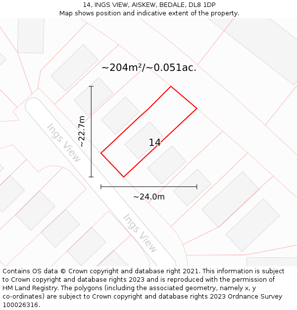 14, INGS VIEW, AISKEW, BEDALE, DL8 1DP: Plot and title map