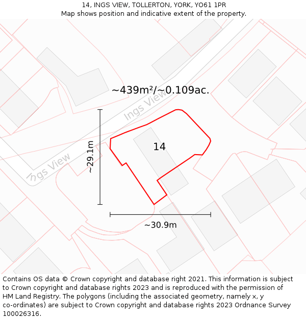 14, INGS VIEW, TOLLERTON, YORK, YO61 1PR: Plot and title map