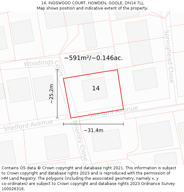 14, INGSWOOD COURT, HOWDEN, GOOLE, DN14 7LL: Plot and title map