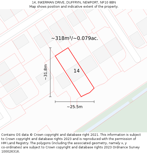 14, INKERMAN DRIVE, DUFFRYN, NEWPORT, NP10 8BN: Plot and title map