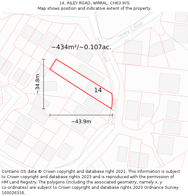 14, INLEY ROAD, WIRRAL, CH63 9YS: Plot and title map