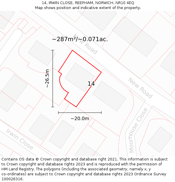 14, IRWIN CLOSE, REEPHAM, NORWICH, NR10 4EQ: Plot and title map