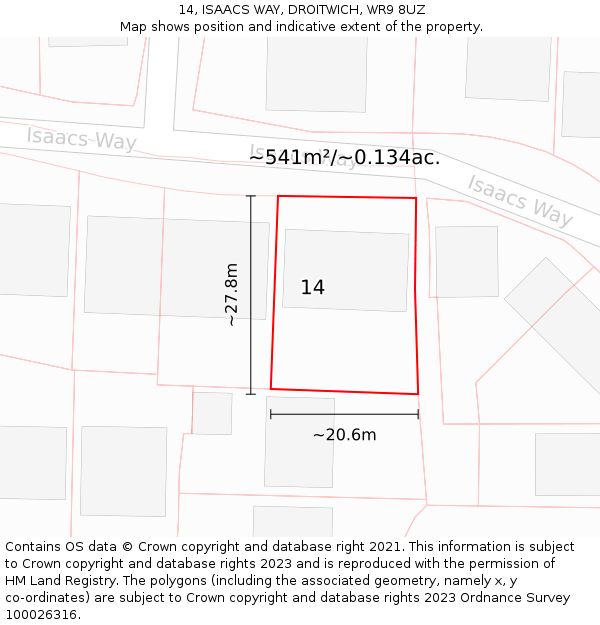 14, ISAACS WAY, DROITWICH, WR9 8UZ: Plot and title map