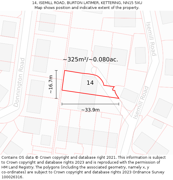 14, ISEMILL ROAD, BURTON LATIMER, KETTERING, NN15 5XU: Plot and title map