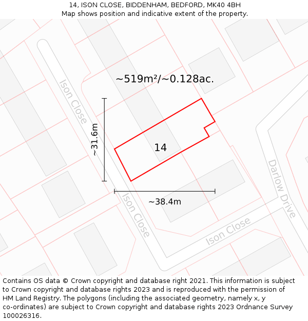 14, ISON CLOSE, BIDDENHAM, BEDFORD, MK40 4BH: Plot and title map
