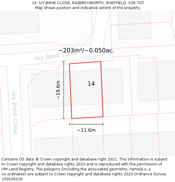 14, IVY BANK CLOSE, INGBIRCHWORTH, SHEFFIELD, S36 7GT: Plot and title map