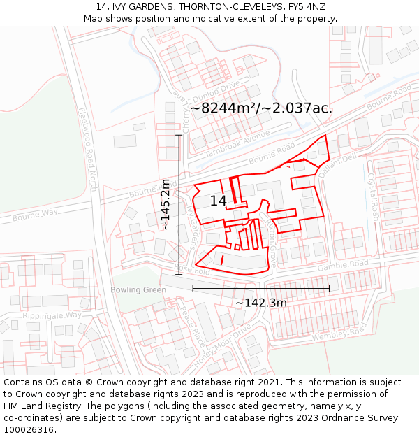 14, IVY GARDENS, THORNTON-CLEVELEYS, FY5 4NZ: Plot and title map