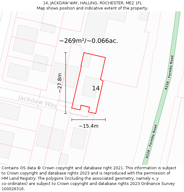 14, JACKDAW WAY, HALLING, ROCHESTER, ME2 1FL: Plot and title map