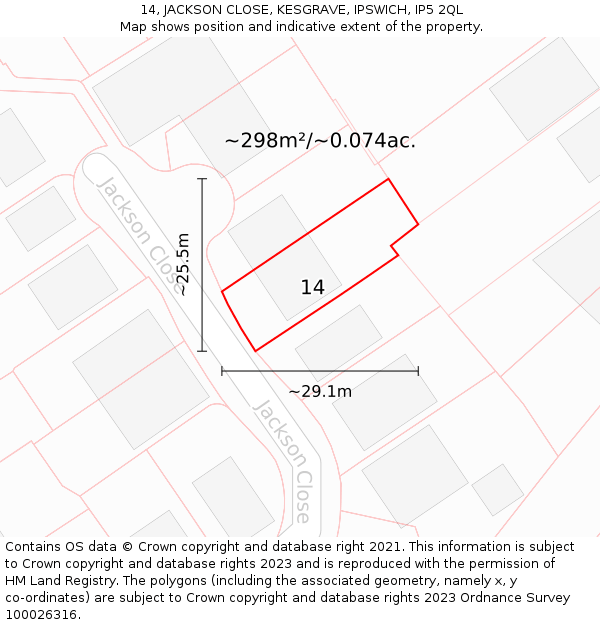 14, JACKSON CLOSE, KESGRAVE, IPSWICH, IP5 2QL: Plot and title map