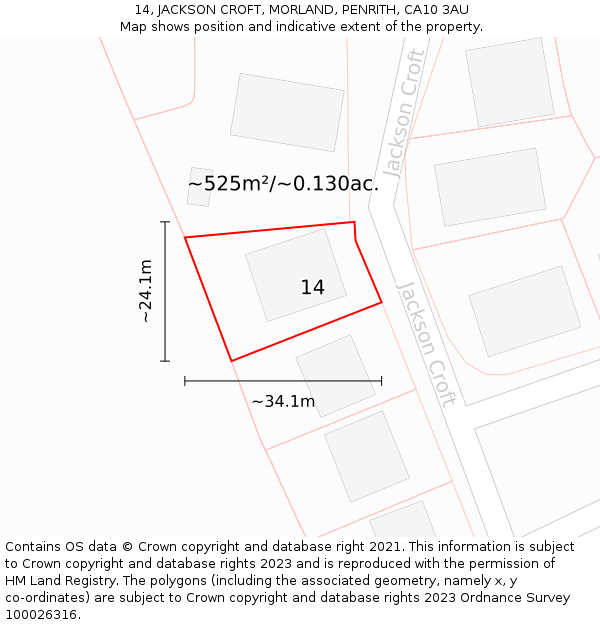 14, JACKSON CROFT, MORLAND, PENRITH, CA10 3AU: Plot and title map