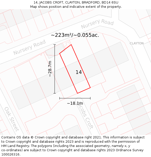 14, JACOBS CROFT, CLAYTON, BRADFORD, BD14 6SU: Plot and title map