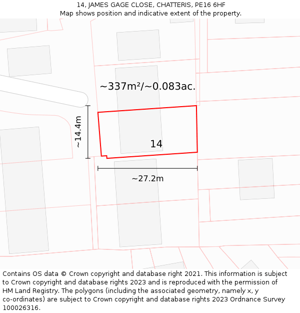 14, JAMES GAGE CLOSE, CHATTERIS, PE16 6HF: Plot and title map